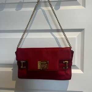 KORS Michael Kors Crimson Shoulder Bag with Gold Accents